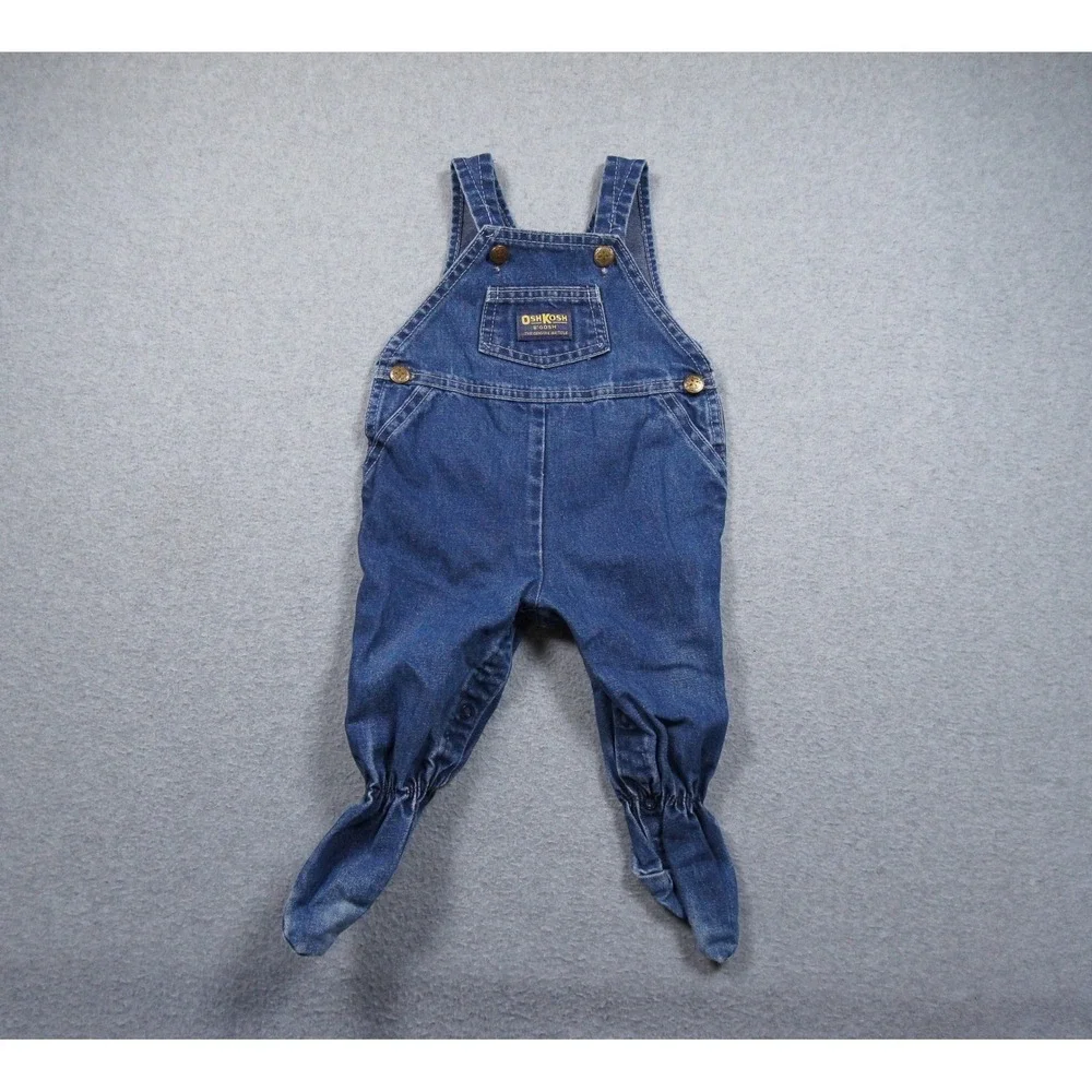 Vintage OshKosh Bgosh Vestbak Denim Footed Overalls Blue Made in USA 6-9 Months